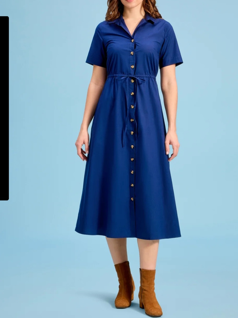 LIVRO Sutton Dress Small Navy NWT Blue Midi Tie Collar Shirtdress Cotton Poplin
